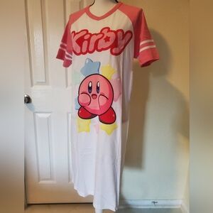 Kirby Long Tee Pajama Dress - Pink and White - From Bioworld